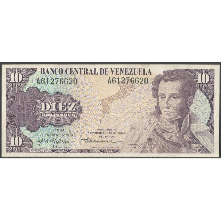 Venezuela 10 Bolivares 29 Ene 1980 A 8 Dig P57a