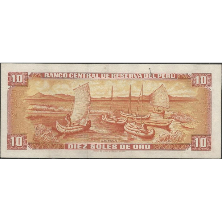 Peru 10 Soles 17 Nov 1976 P112 reverso