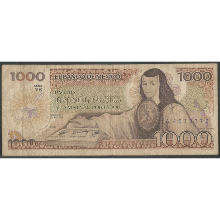 Mexico 1.000 Pesos 19 Jul 1985 Serie YK P85