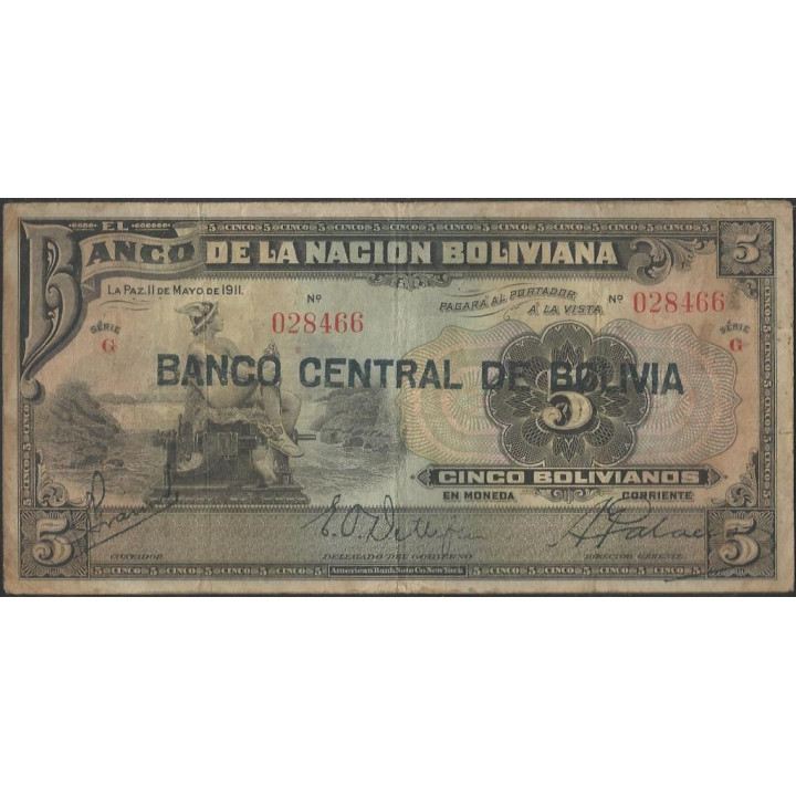 Bolivia 5 Bolivianos ND1929 Serie G P113