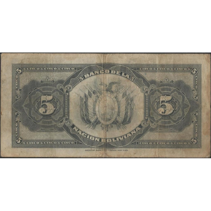 Bolivia 5 Bolivianos ND1929 Serie G P113 reverso