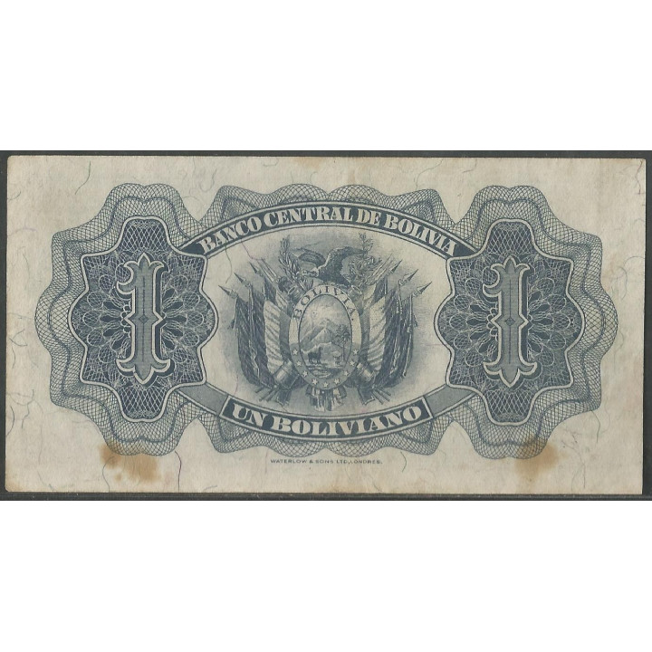 Bolivia 1 Boliviano L 20 Jul 1928 Serie U3 P128a reverso