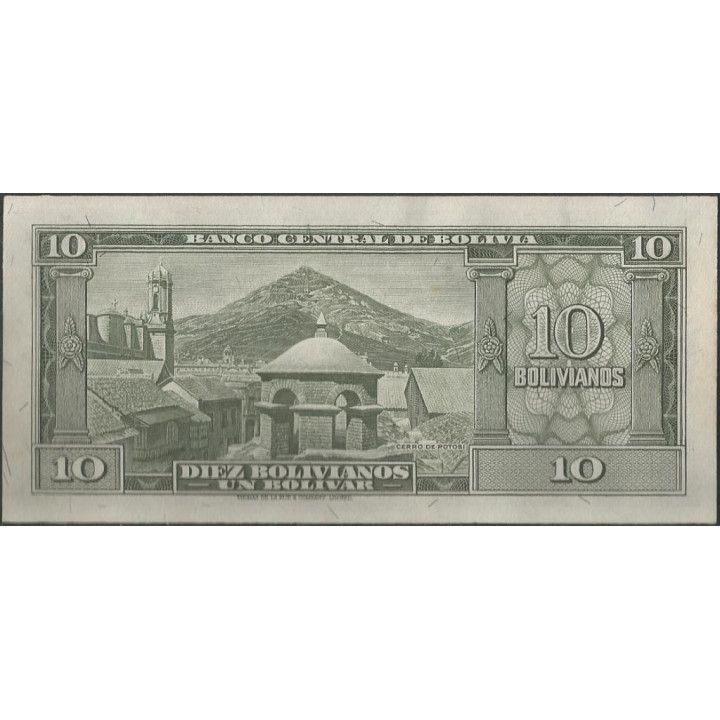 Bolivia 10 Bolivianos L 20 Dic 1945 Serie R P139d reverso