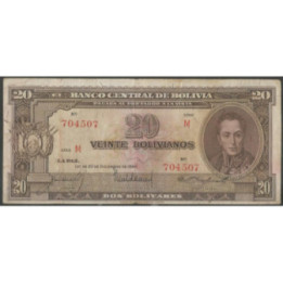 Bolivia 20 Bolivianos L 20 Dic 1945 Serie M P140a
