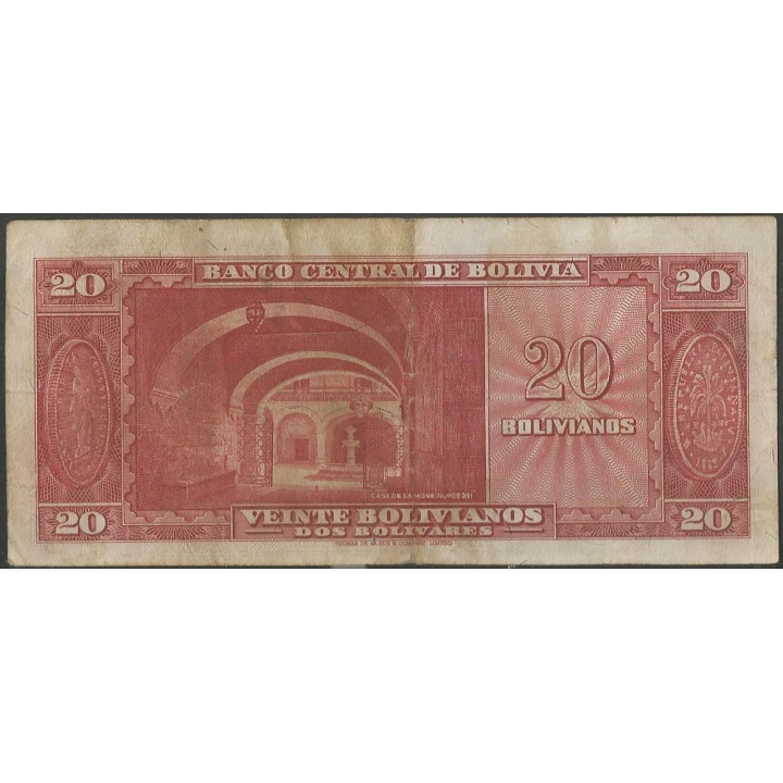 Bolivia 20 Bolivianos L 20 Dic 1945 Serie M P140a reverso
