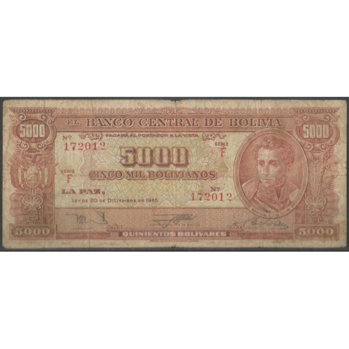 Bolivia 5.000 Bolivianos L 20 Dic 1945 Serie F P150