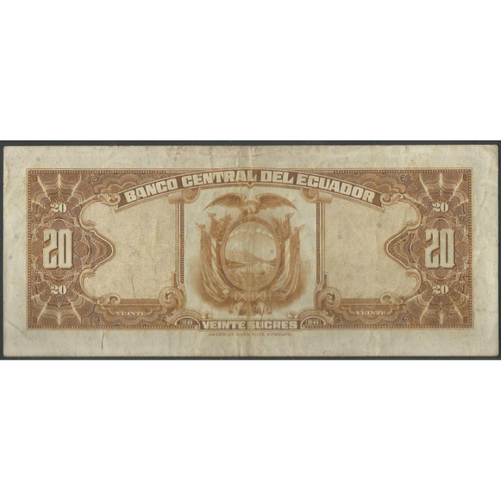 Ecuador 20 Sucres 1 Ene 1966 KW P103a reverso