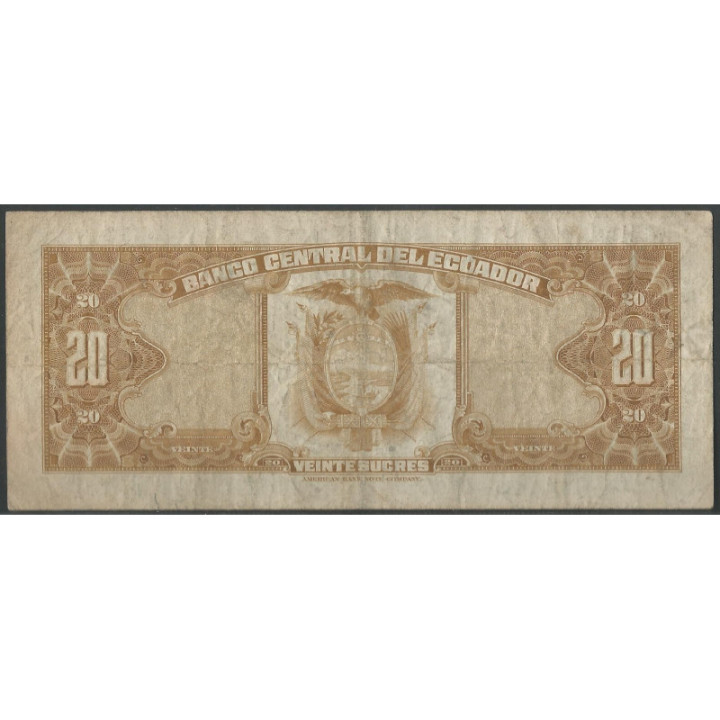 Ecuador 20 Sucres 10 Ago 1976 LC P110 reverso