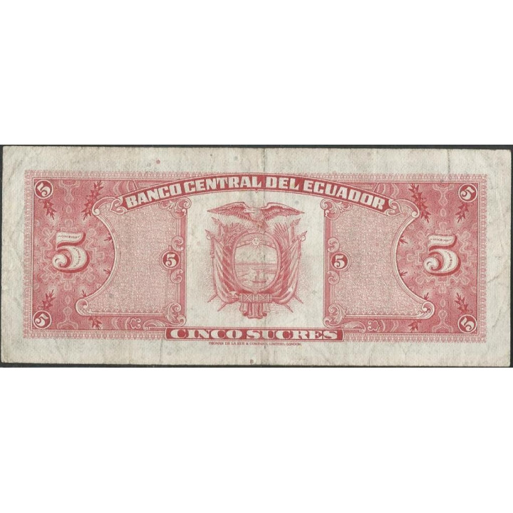 Ecuador 5 Sucres 27 Feb 1970 HI P113b reverso