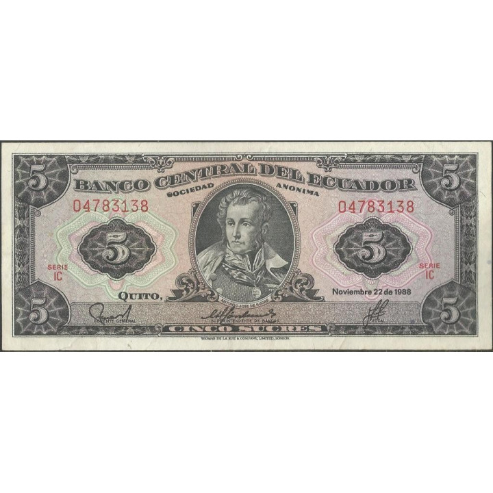Ecuador 5 Sucres 22 Nov 1988 IC P113d