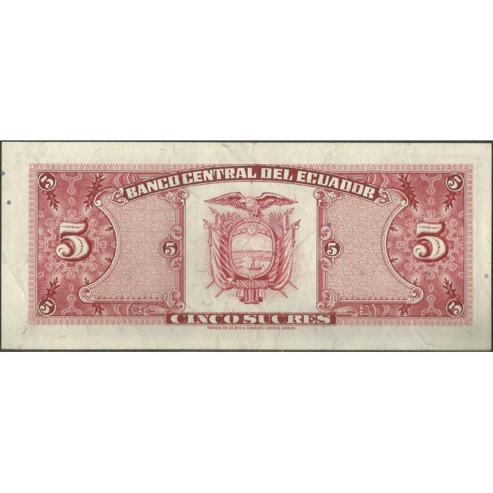 Ecuador 5 Sucres 22 Nov 1988 IC P113d reverso