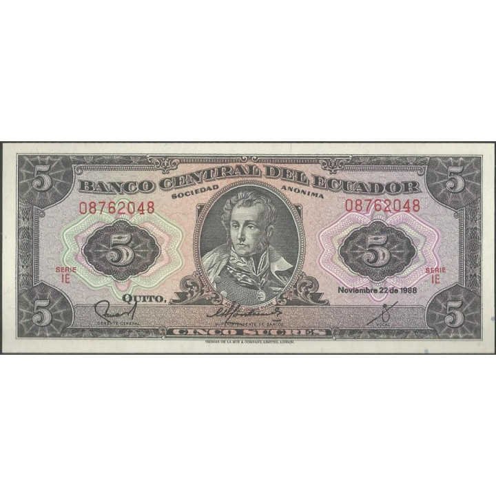 Ecuador 5 Sucres 22 Nov 1988 IE P113d