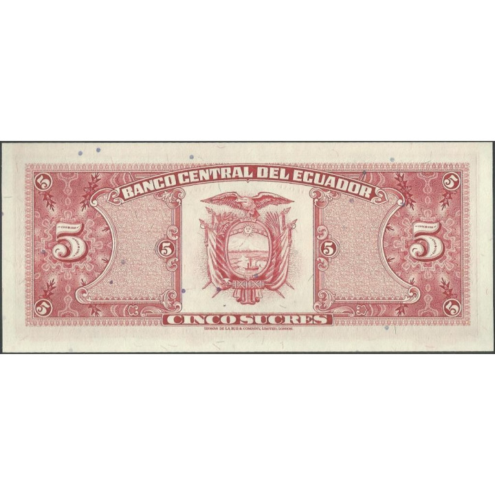 Ecuador 5 Sucres 22 Nov 1988 IE P113d reverso