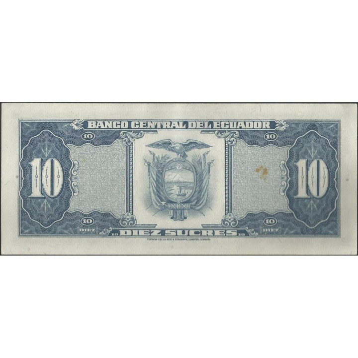 Ecuador 10 Sucres 24 May 1968 KV P114a reverso