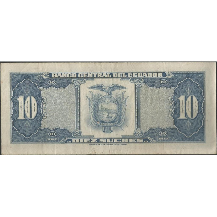 Ecuador 10 Sucres 24 May 1968 KX P114a reverso