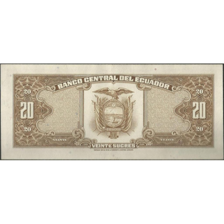 Ecuador 20 Sucres 24 May 1968 LE P115b reverso