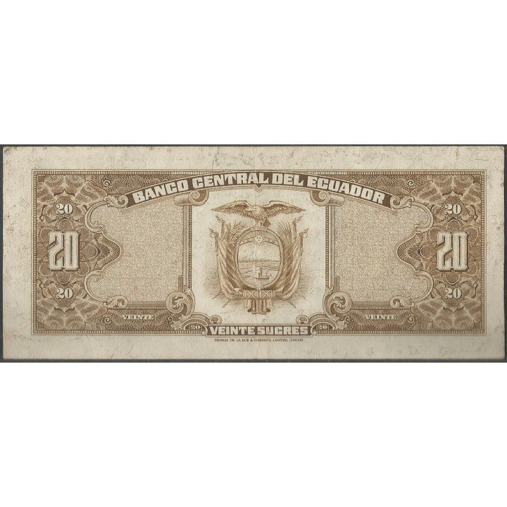 Ecuador 20 Sucres 24 May 1968 LG P115b reverso