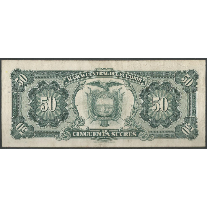 Ecuador 50 Sucres 17 Jul 1974 TO P116d reverso