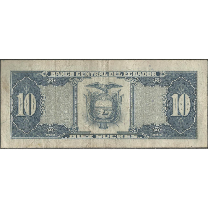 Ecuador 10 Sucres 22 Nov 1988 LO P121 reverso
