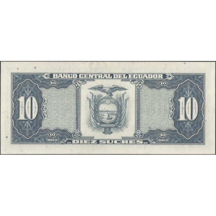 Ecuador 10 Sucres 22 Nov 1988 LP P121 reverso