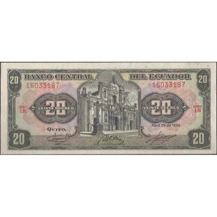 Ecuador 20 Sucres 29 Abr 1986 LN P121Aa