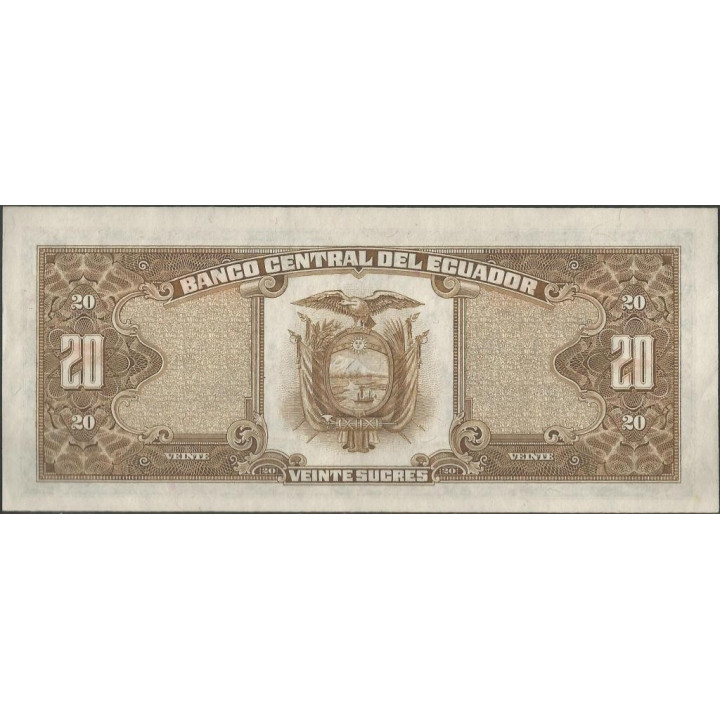 Ecuador 20 Sucres 29 Abr 1986 LN P121Aa reverso