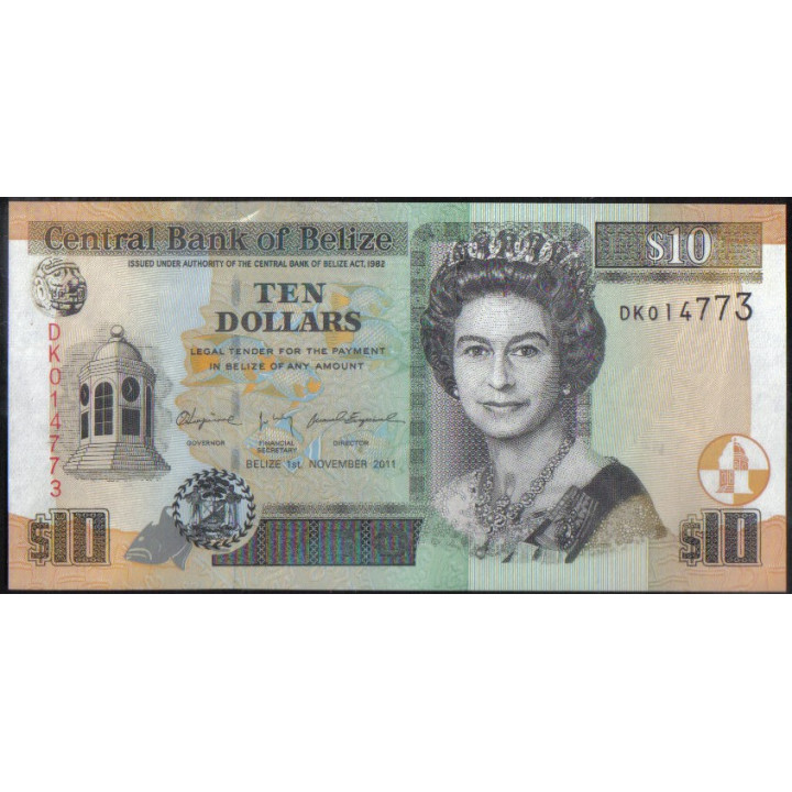 Belize 10 Dollars 1 Nov 2011 P68d