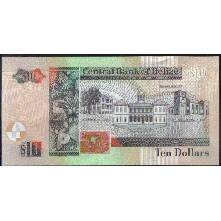 Belize 10 Dollars 1 Nov 2011 P68d reverso