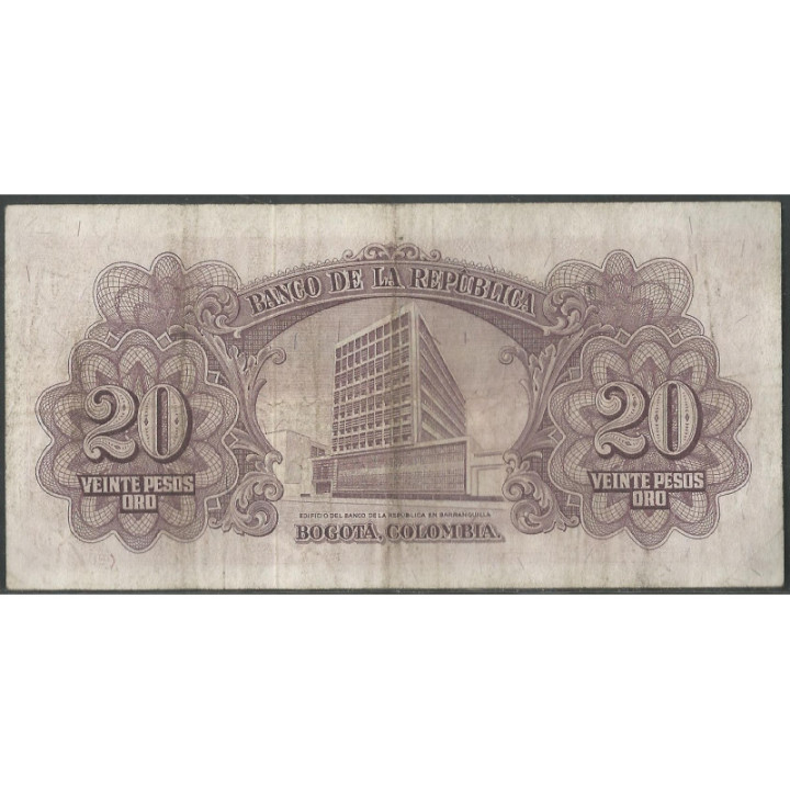 Billete de 20 Pesos 2 Ene 1961 BGW220 reverso