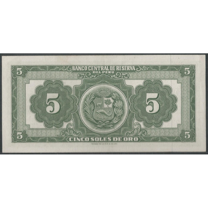 Peru 5 Soles 18 Jun 1965 P83a reverso