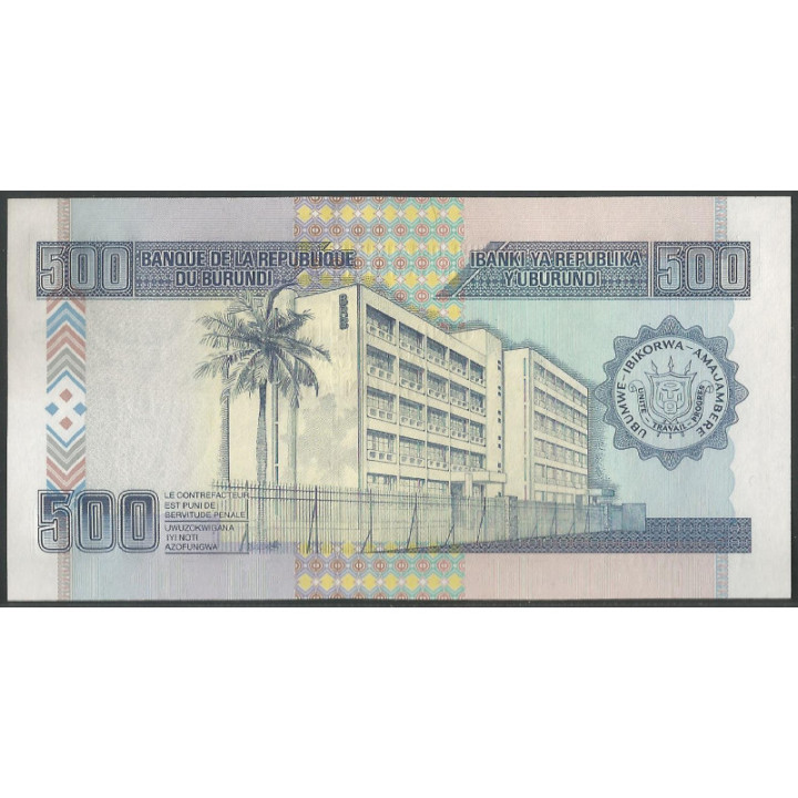 Burundi 500 Francs 1 May 2009 P38e reverso