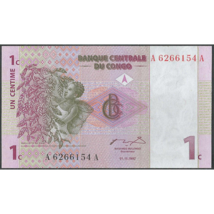 Rep. Democratica Del Congo 1 Centime 1 Nov 1997 P80a