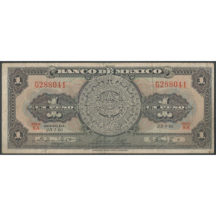Mexico 1 Peso 25 Ene 1961 Serie KA P59g