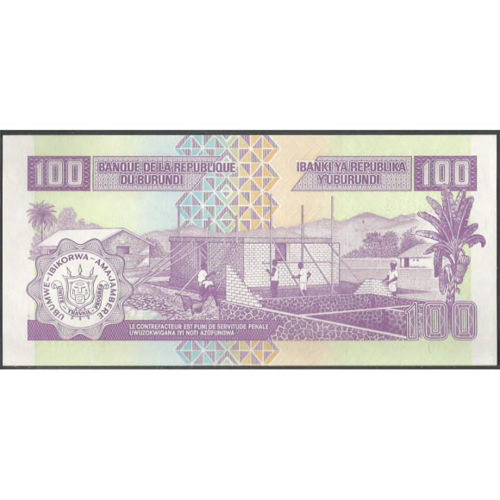 Burundi 100 Francs 1 Ago 2001 P37c reverso