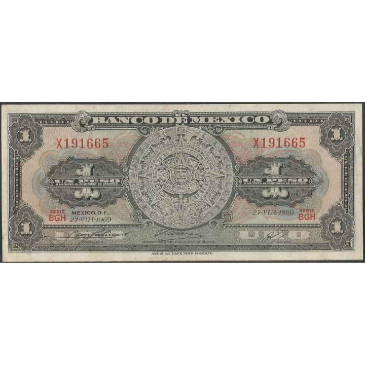 Mexico 1 Peso 27 Ago 1969 Serie BGH P59k