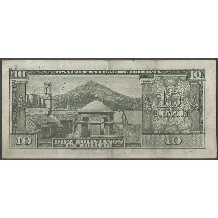Bolivia 10 Bolivianos 1951 Serie A P139a reverso