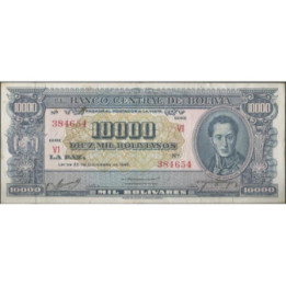 Bolivia 10.000 Bolivianos L 20 Dic 1945 Serie V1 P151