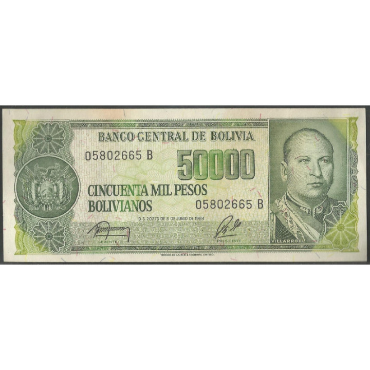 Bolivia 50.000 Pesos Bolivianos D 5 Jun 1984 Serie B P170a