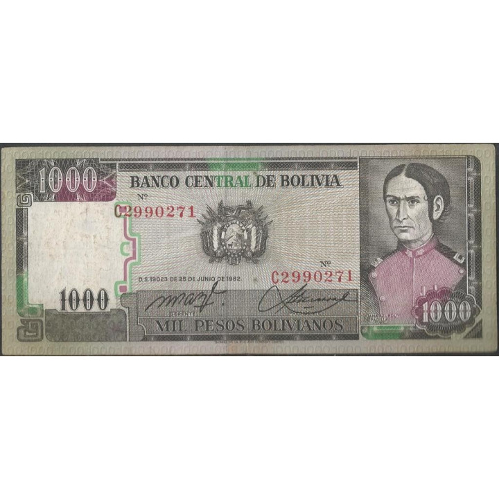 Bolivia 1.000 Pesos Bolivianos D 25 Jun 1982 Serie C P167a