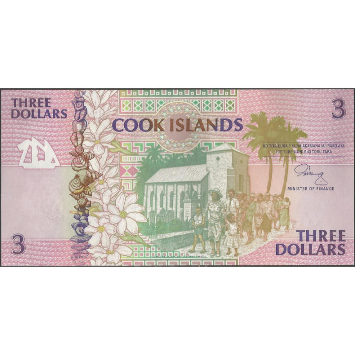 Islas Cook 3 Dollars ND1992 P7a reverso