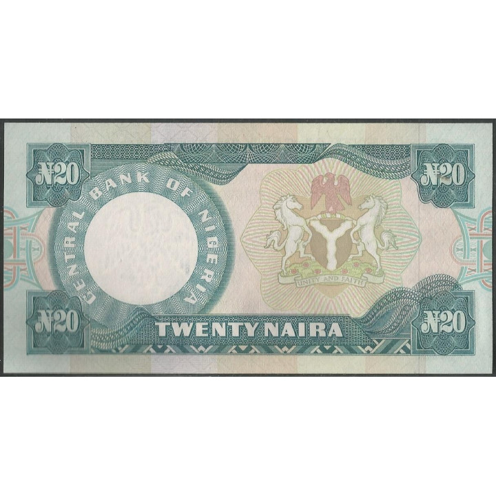 Nigeria 20 Naira ND1984-2000 Firma 10 P26f reverso