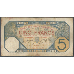 Africa Occidental Francesa, 5 Francs 13 Ene 1928 P5Be