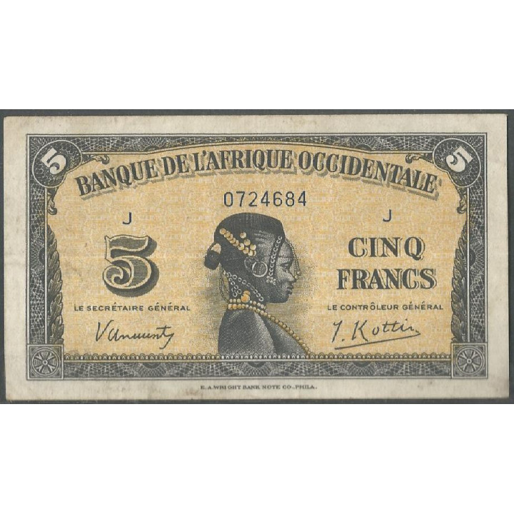 Africa Occidental Francesa, 5 Francs 14 dic 1942 P28a