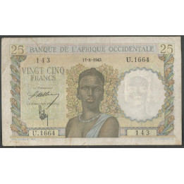 Africa Occidental Francesa, 25 Francs 17 Ago 1943 P38(1)
