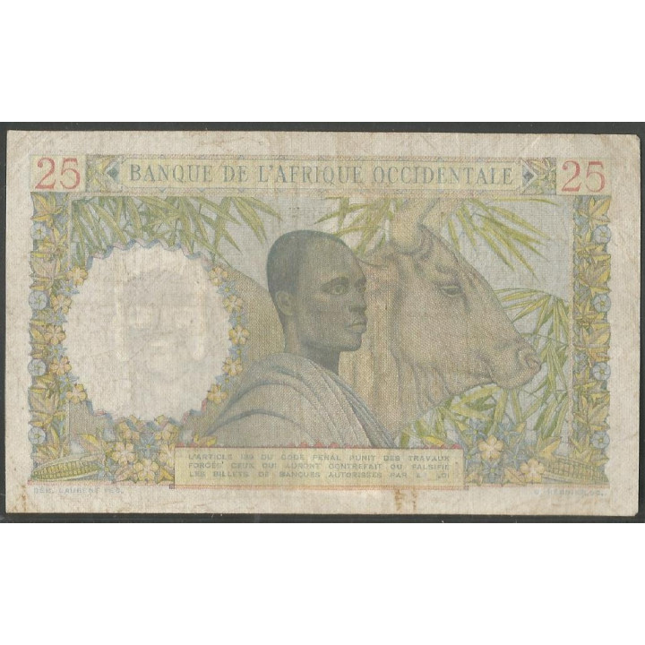Africa Occidental Francesa, 25 Francs 17 Ago 1943 P38(1)