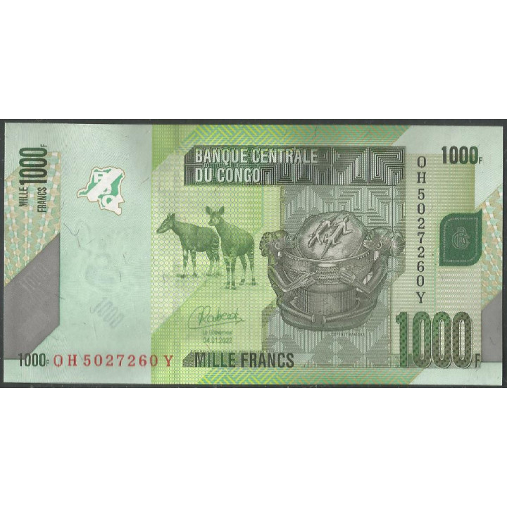 Rep Democratica del Congo, 1.000 Francs 4 Ene 2022 P101d