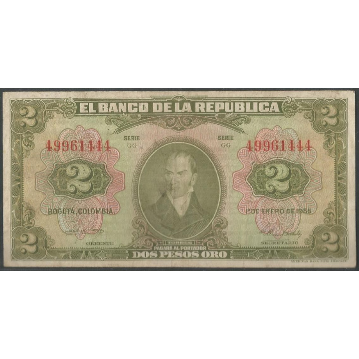 Billete de 2 Pesos 1 Ene 1955 8 Dig BGW092