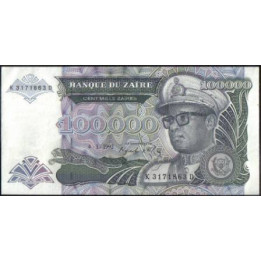 Zaire, 100.000 Zaires 4 Ene 1992 P41