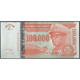 Zaire, 100.000 Nuevos Zaires 30 Jun 1996 P77