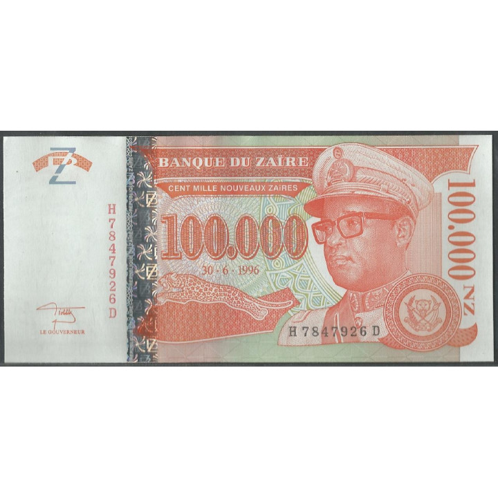 Zaire, 100.000 Nuevos Zaires 30 Jun 1996 P77